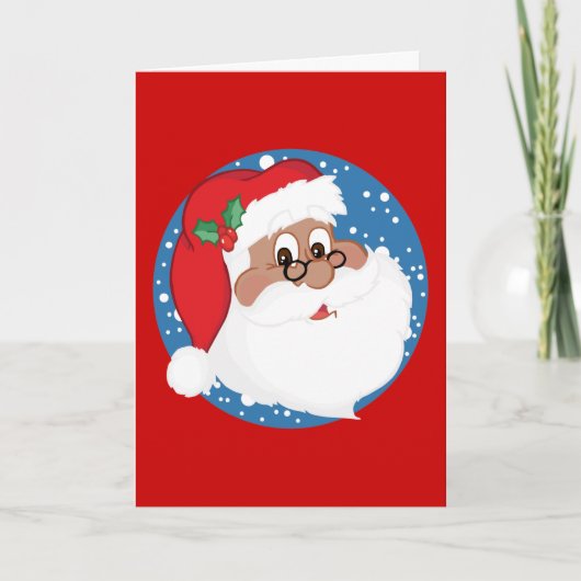 Schwarzer Santa Cartoon (Blau) Feiertagskarte (Vorderseite)
