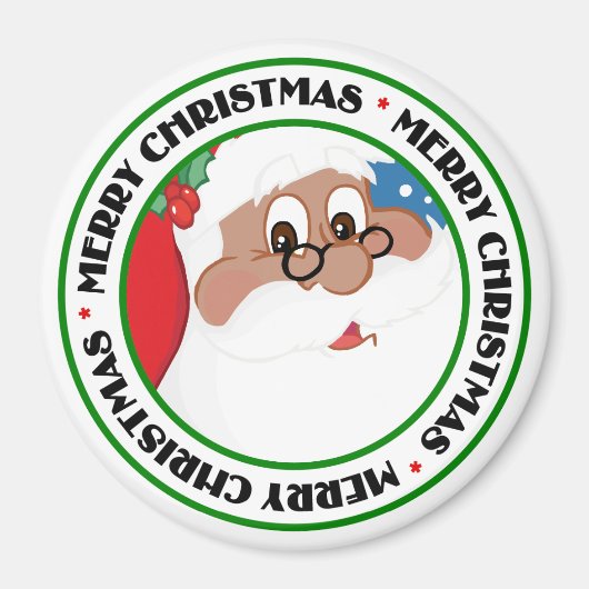 Schwarzer Santa Cartoon (Blau) Magnet (Vorne)