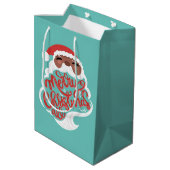 Schwarzer Santa | Frohe Weihnachten Alles, Türkis Mittlere Geschenktüte (Rückseite Schrägansicht)