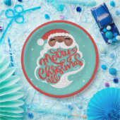 Schwarzer Santa | Frohe Weihnachten | Türkisblau Pappteller (Party)