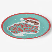 Schwarzer Santa | Frohe Weihnachten | Türkisblau Pappteller (Schrägansicht)