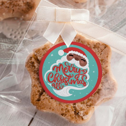 Schwarzer Santa | Frohe Weihnachten | Türkisblau Runder Aufkleber