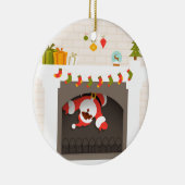 schwarzer Santa im Kamin festgehalten Keramikornament (Rechts)