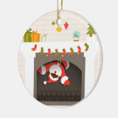 schwarzer Santa im Kamin festgehalten Keramikornament (Links)