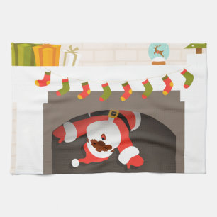 schwarzer Santa im Kamin festgehalten Küchentuch