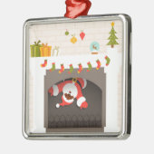 schwarzer Santa im Kamin festgehalten Silbernes Ornament (Links)