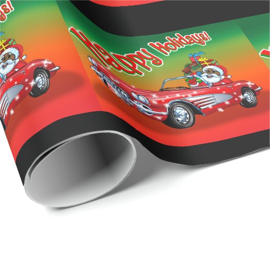 Schwarzer Santa in einer Corvette! Geschenkpapier (Rolleneckpunkt)