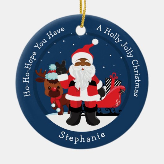 Schwarzer Santa mit Rudolph Keramik Ornament (Vorne)