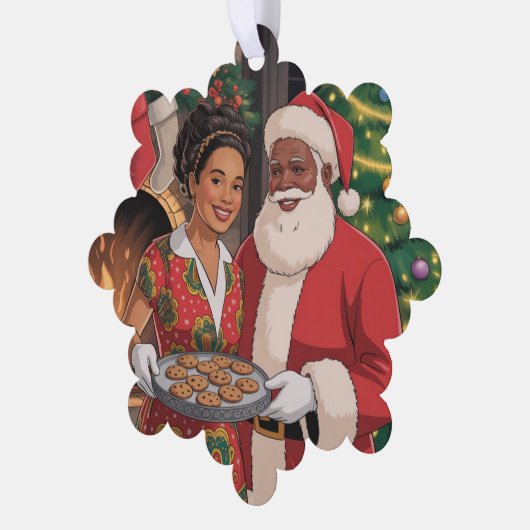 Schwarzer Santa & Mrs. Claus Ornamente Karte (Linke Ecke)