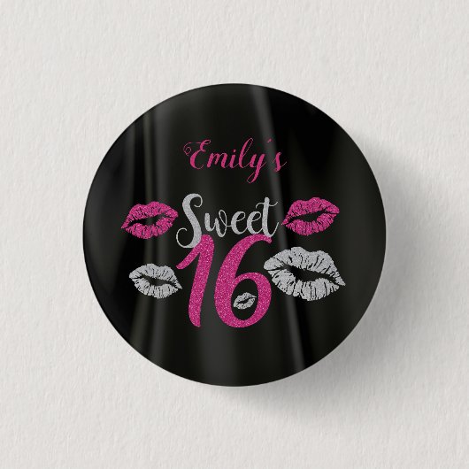 Schwarzer Satin und rosa und grauer Glitter Button (Vorderseite)