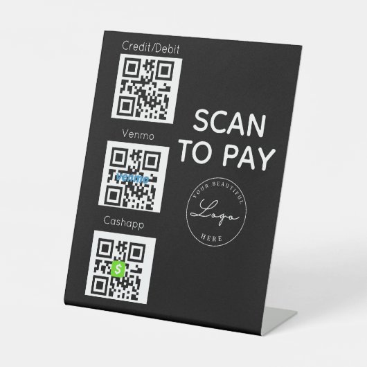 Schwarzer Scan zur Zahlung von QR-Code - kontaktlo Sockelschild (Vorderseite)