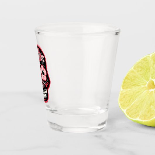 Schwarzer Schädel mit Blume Schnapsglas (Rechts)