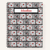 Schwarzer Schädel und Gemusterte Rote Rosen Notizblock (Vorderseite)