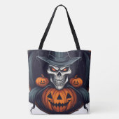 Schwarzer Schädel und Jack-o-Laternen Tasche (Rückseite)