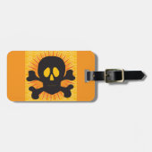 Schwarzer Schädel und Kreuzknochen Gepäckanhänger (Vorderseite horizontal)