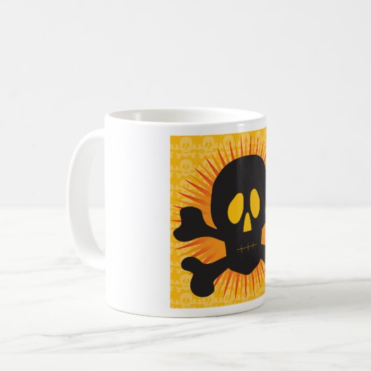 Schwarzer Schädel und Kreuzknochen Kaffeetasse (Vorderseite Links)