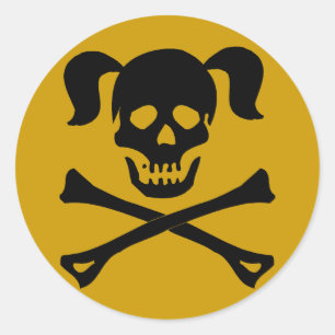 Schwarzer Schädel und Kreuzknochen mit Schweinen Runder Aufkleber