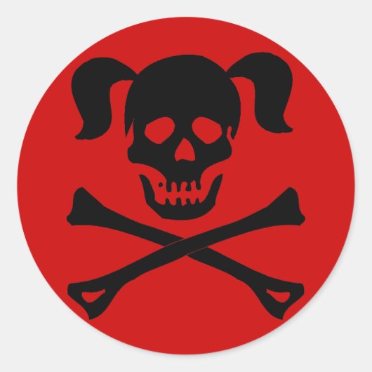 Schwarzer Schädel und Kreuzknochen mit Schweinen Runder Aufkleber (Vorderseite)