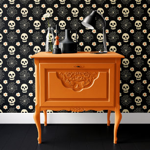 Schwarzer Schädel und Spieglein-WebHalloween Tapete