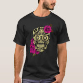 Schwarzer Schädeltag der toten rosa Rosen T-Shirt (Vorderseite)