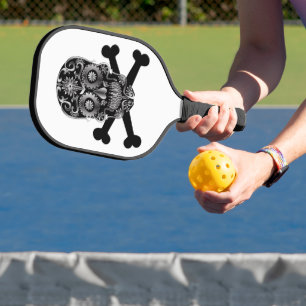 Schwarzer Schädeltag der toten Schädelknochen Pickleball Schläger