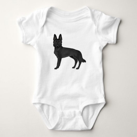 Schwarzer Schäfer Cartoon GSD Dog Illustration Baby Strampler (Vorderseite)