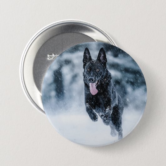 Schwarzer Schäfer im Schnee Button (Vorne & Hinten)
