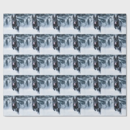 Schwarzer Schäfer im Schnee Geschenkpapier (Flach)