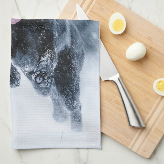 Schwarzer Schäfer im Schnee Geschirrtuch (Viertel Falte)