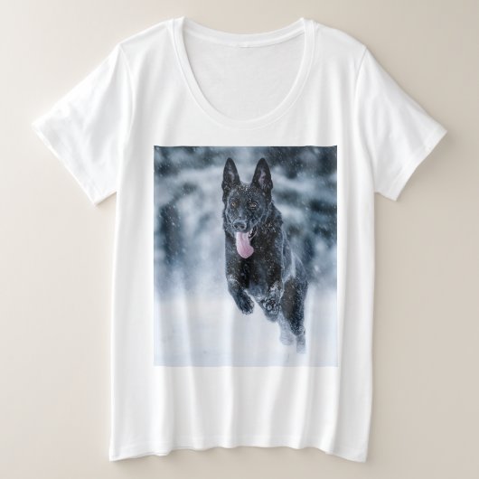 Schwarzer Schäfer im Schnee Große Größe T-Shirt (Design vorne)