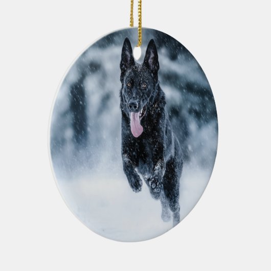 Schwarzer Schäfer im Schnee Keramik Ornament (Rechts)
