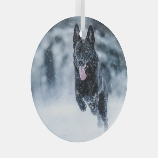 Schwarzer Schäfer im Schnee Ornament Aus Glas (Vorderseite Rechts)