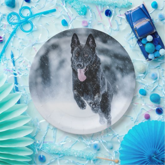 Schwarzer Schäfer im Schnee Pappteller (Party)