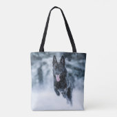 Schwarzer Schäfer im Schnee Tasche (Rückseite)