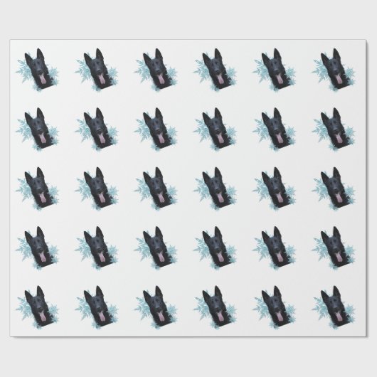 Schwarzer Schäfer in den Schneeflocken Geschenkpapier (Flach)