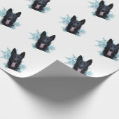 Schwarzer Schäfer in den Schneeflocken Geschenkpapier (Ecke)