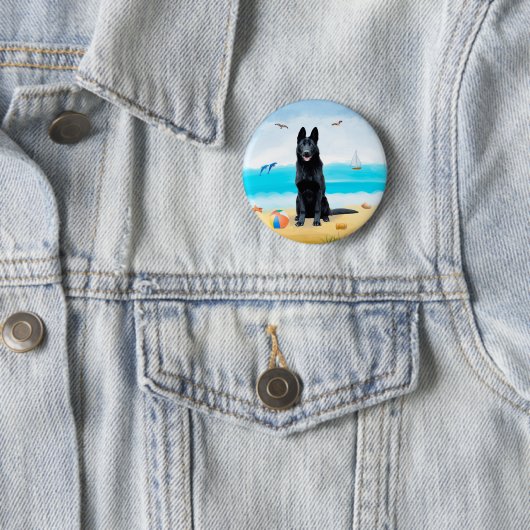 Schwarzer Schäferhund am Strand Button (Beispiel)