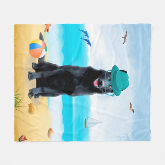 Schwarzer Schäferhund am Strand Fleecedecke (Vorderseite (Horizontal))