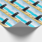 Schwarzer Schäferhund am Strand Geschenkpapier (Ecke)