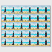 Schwarzer Schäferhund am Strand Geschenkpapier (Flach)