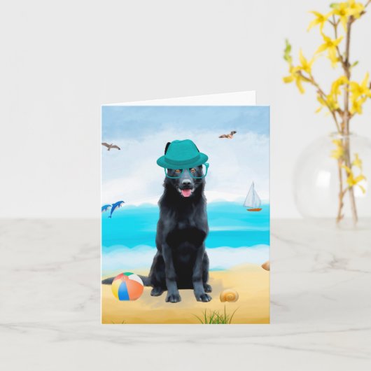 Schwarzer Schäferhund am Strand Karte (Gelbe Blume)