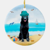 Schwarzer Schäferhund am Strand Keramik Ornament (Hinten)