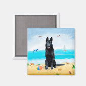 Schwarzer Schäferhund am Strand Magnet (Vorderseite/Rückseite)