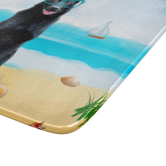 Schwarzer Schäferhund am Strand Schneidebrett (Ecke)