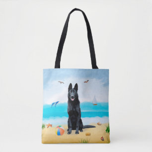 Schwarzer Schäferhund am Strand Tasche