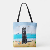 Schwarzer Schäferhund am Strand Tasche (Rückseite)