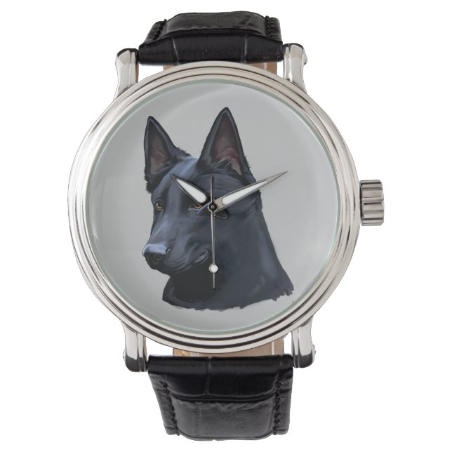 Schwarzer Schäferhund Armbanduhr (Vorderseite)