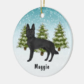 Schwarzer Schäferhund Dog Weihnachtswald Keramik Ornament (Links)