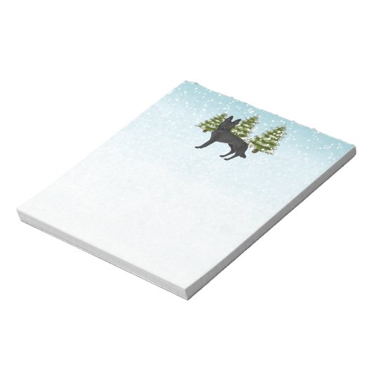 Schwarzer Schäferhund Dog Winter Forest Blue Green Notizblock (Rotiert)
