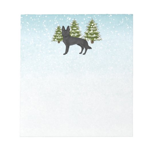 Schwarzer Schäferhund Dog Winter Forest Blue Green Notizblock (Vorderseite)